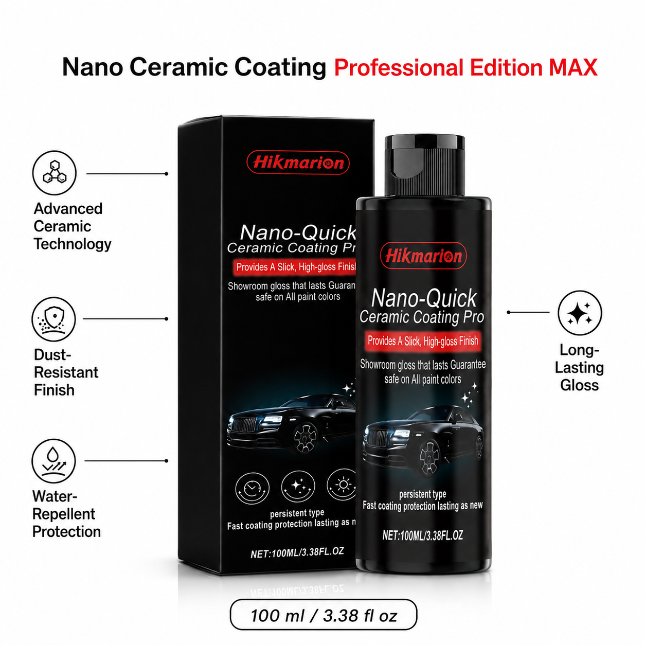 🚗Nano Ceramic Coating for Cars – Professional MAX 100ml Hydrophobic Paint Protector with Long-Lasting Gloss-TI