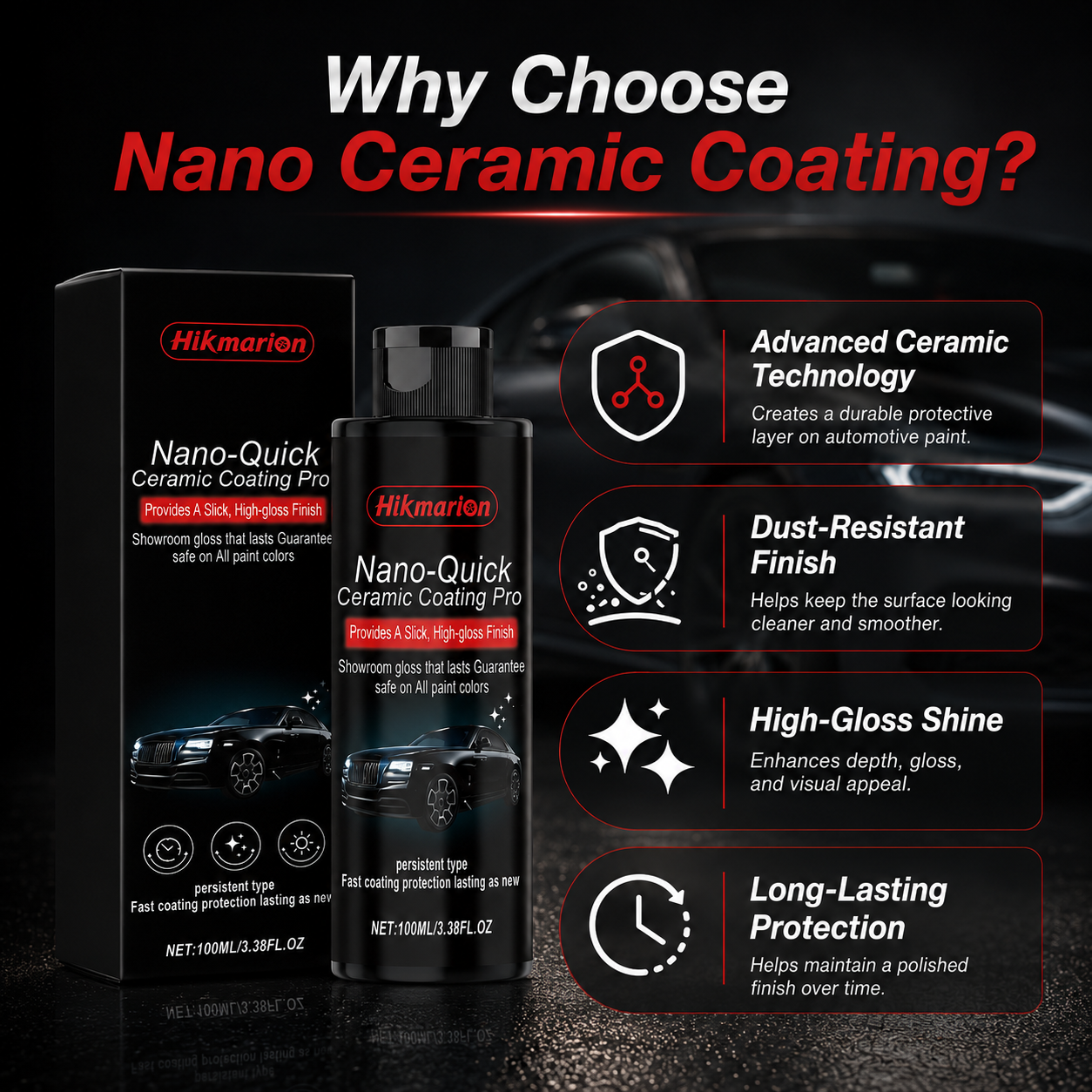 🚗Nano Ceramic Coating for Cars – Professional MAX 100ml Hydrophobic Paint Protector with Long-Lasting Gloss-TI