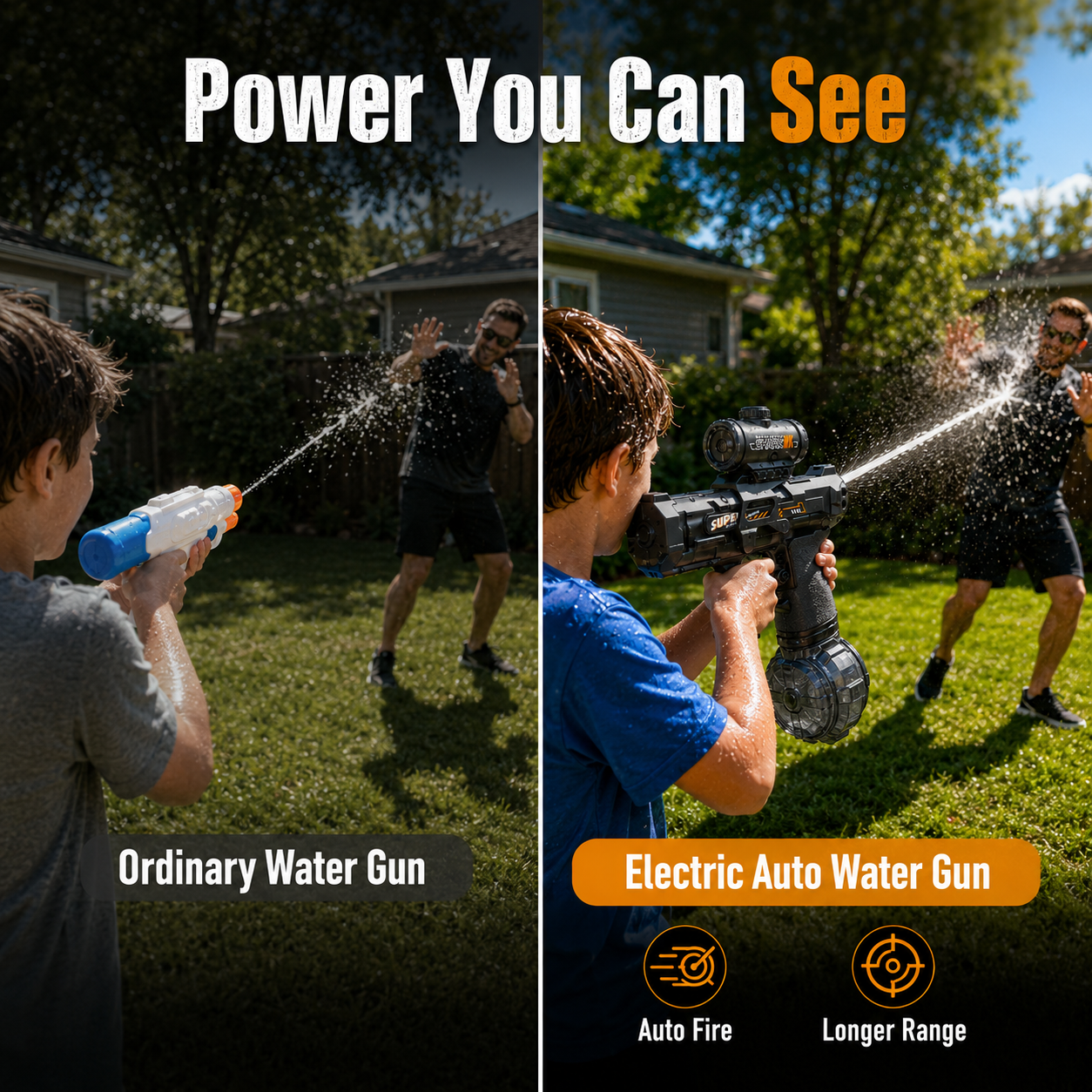 💧Glowing Electric Water Gun🔫, 32ft Range, 320cc Tank, Fun Summer Toy for All Ages-TI