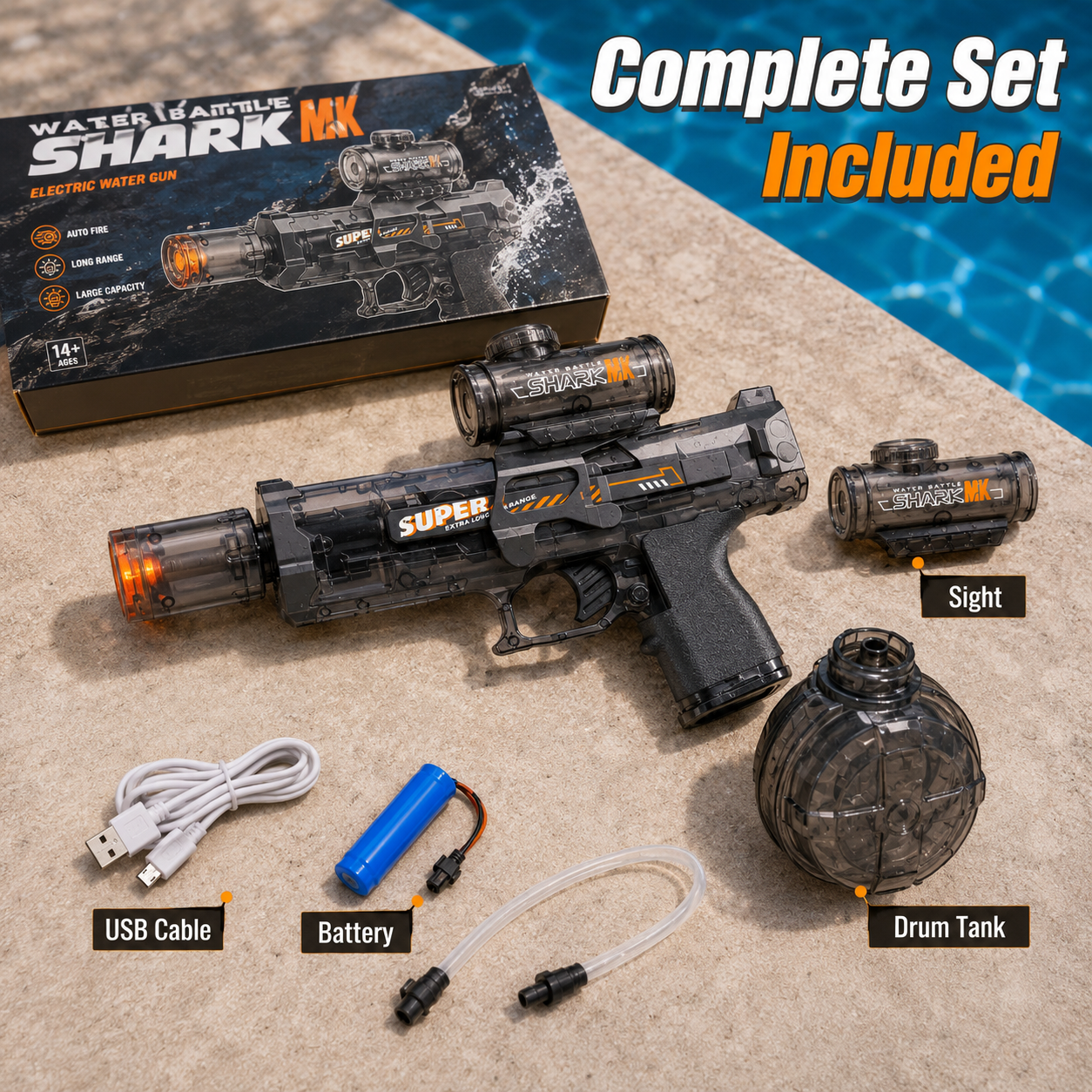 💧Glowing Electric Water Gun🔫, 32ft Range, 320cc Tank, Fun Summer Toy for All Ages-TI