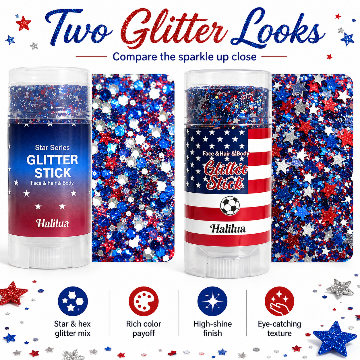 🗽4th of July Sparkle Glitter Wand🎊, Body & Hair Sparkle for Independence Day Party, Festival & Fun Holiday Look-TI