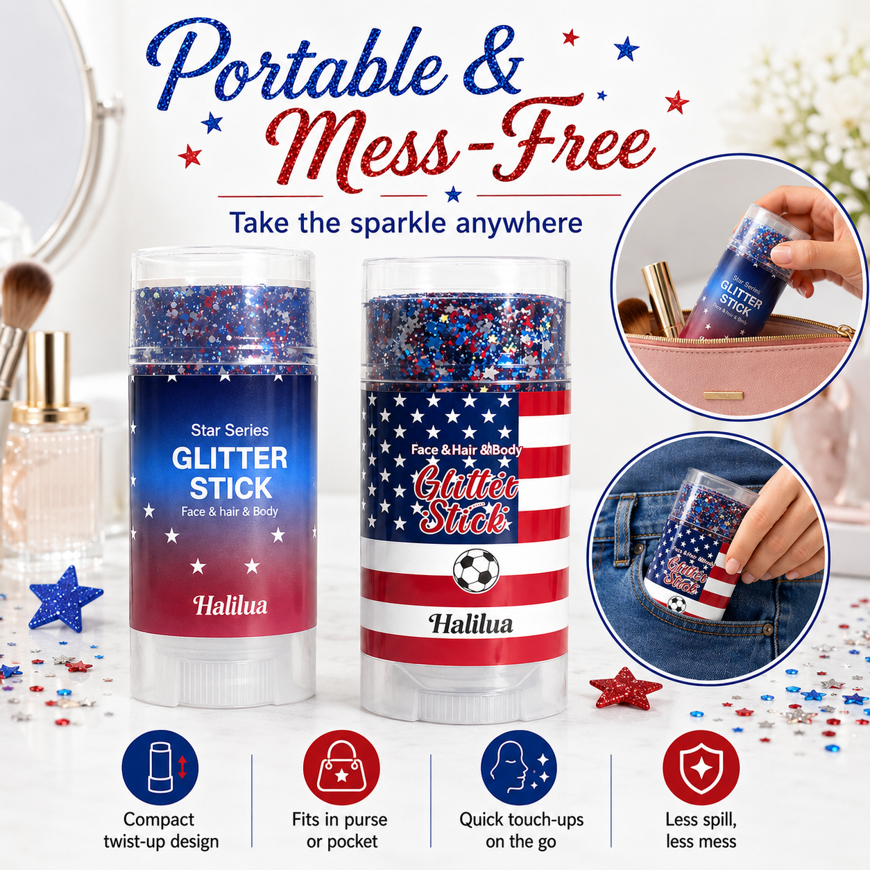 🗽4th of July Sparkle Glitter Wand🎊, Body & Hair Sparkle for Independence Day Party, Festival & Fun Holiday Look-TI