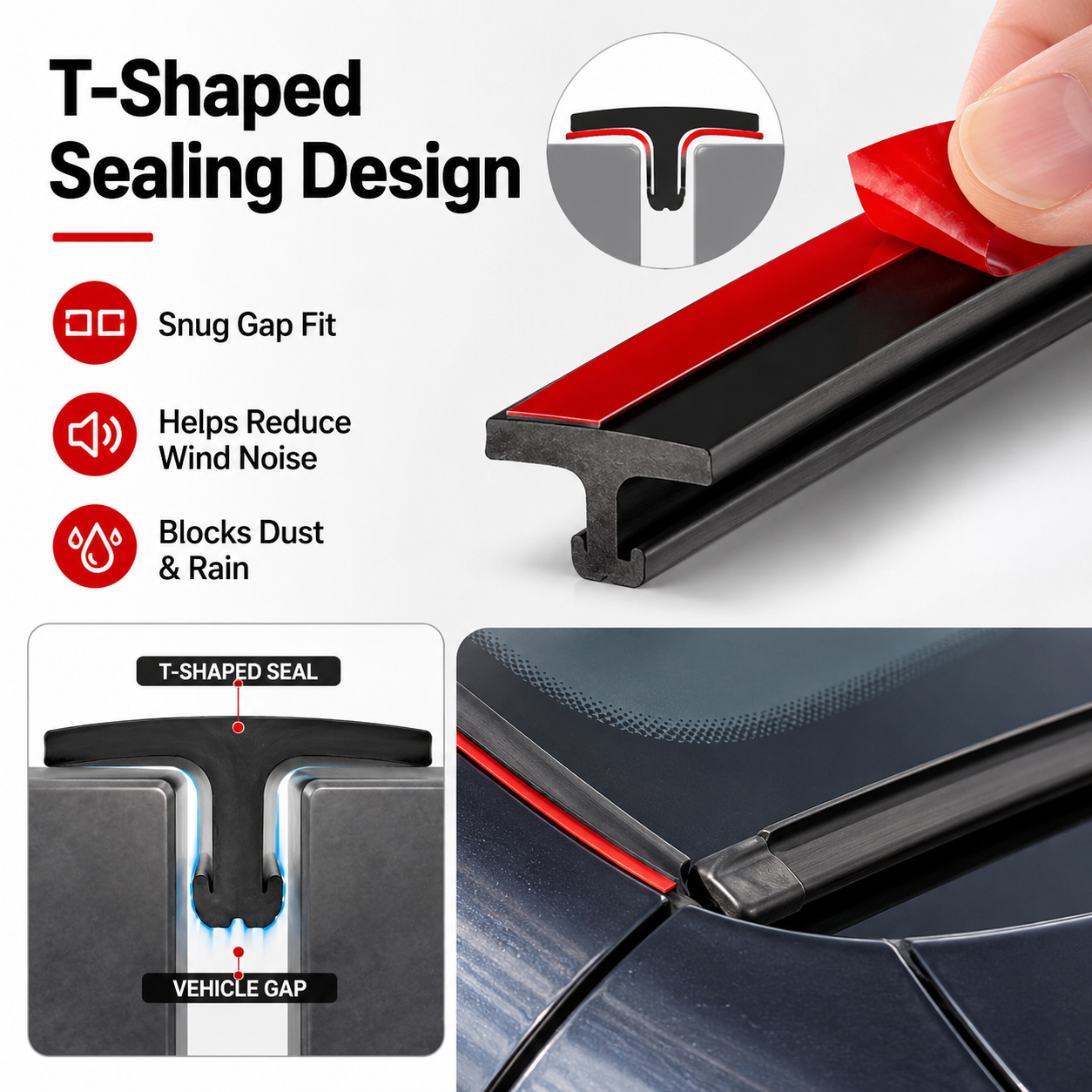 🚗20Ft T-Type Car Rubber Weather Stripping, Windshield Door Sunroof Seal for Cars & Trucks-TI