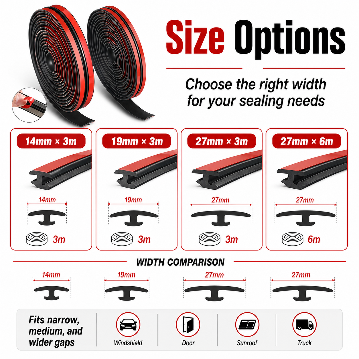 🚗20Ft T-Type Car Rubber Weather Stripping, Windshield Door Sunroof Seal for Cars & Trucks-TI