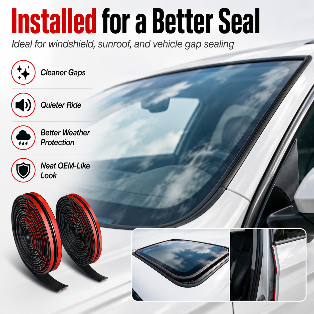 🚗20Ft T-Type Car Rubber Weather Stripping, Windshield Door Sunroof Seal for Cars & Trucks-TI
