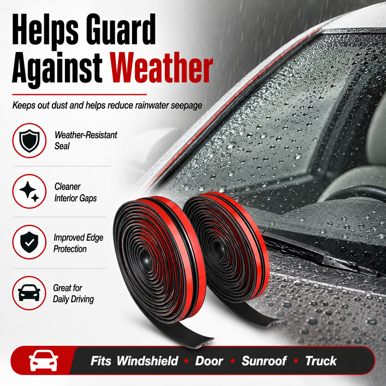 🚗20Ft T-Type Car Rubber Weather Stripping, Windshield Door Sunroof Seal for Cars & Trucks-TI