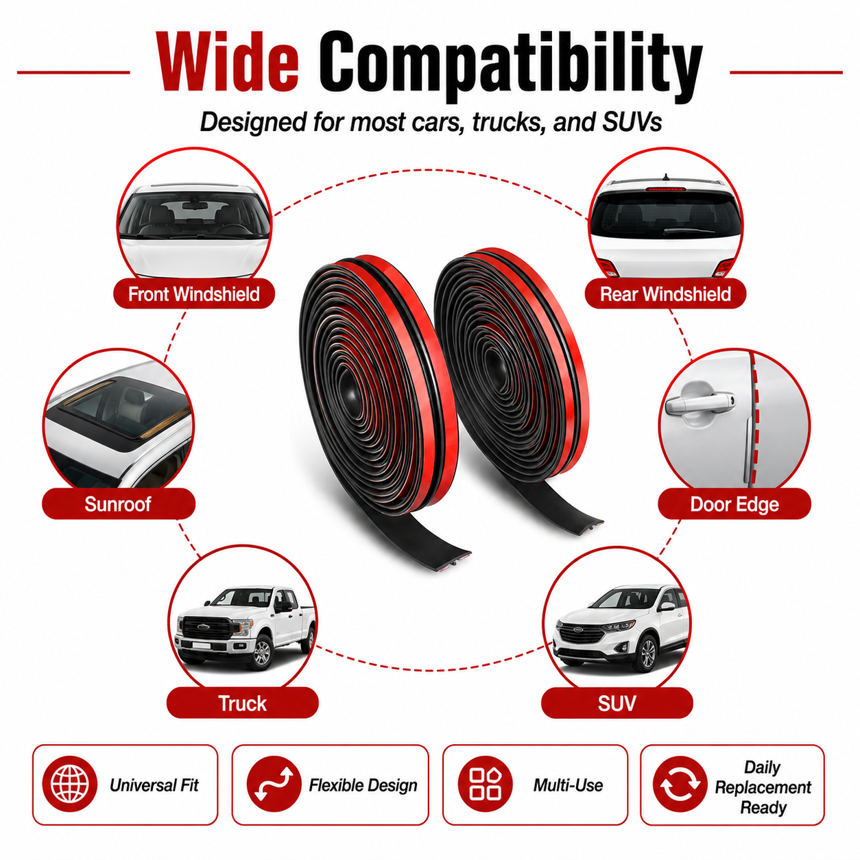 🚗20Ft T-Type Car Rubber Weather Stripping, Windshield Door Sunroof Seal for Cars & Trucks-TI