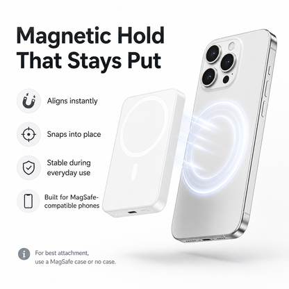 📱5000mAh Magnetic Wireless Power Bank for iPhone 12 to 17, Compatible with MagSafe Cases & Bare Phones, Portable Charger | Father's Day Gift-TI