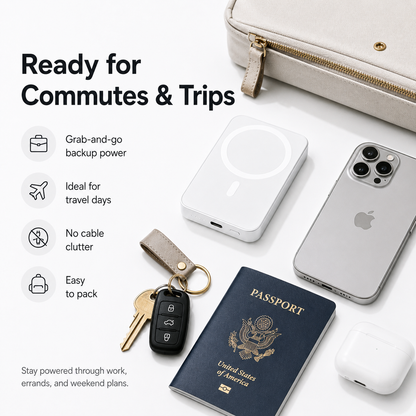 📱5000mAh Magnetic Wireless Power Bank for iPhone 12 to 17, Compatible with MagSafe Cases & Bare Phones, Portable Charger | Father's Day Gift-TI