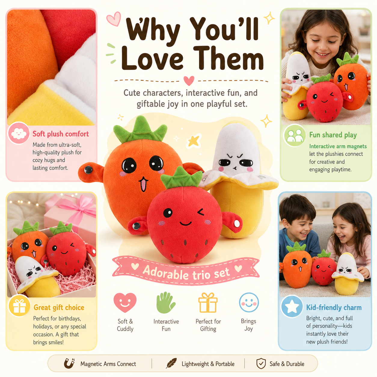 🎵Interactive Music Plush Toy Set🎁–Banana, Strawberry & Carrot Electric Stuffed Toys, Fun Prank & Play Toy for Family, Friends & Couples, Perfect Holiday Gift for Kids & Adults-TI
