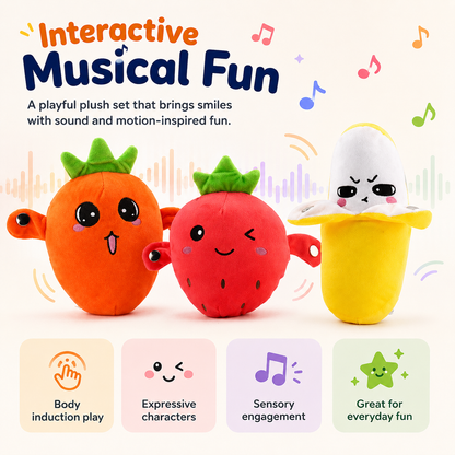 🎵Interactive Music Plush Toy Set🎁–Banana, Strawberry & Carrot Electric Stuffed Toys, Fun Prank & Play Toy for Family, Friends & Couples, Perfect Holiday Gift for Kids & Adults-TI