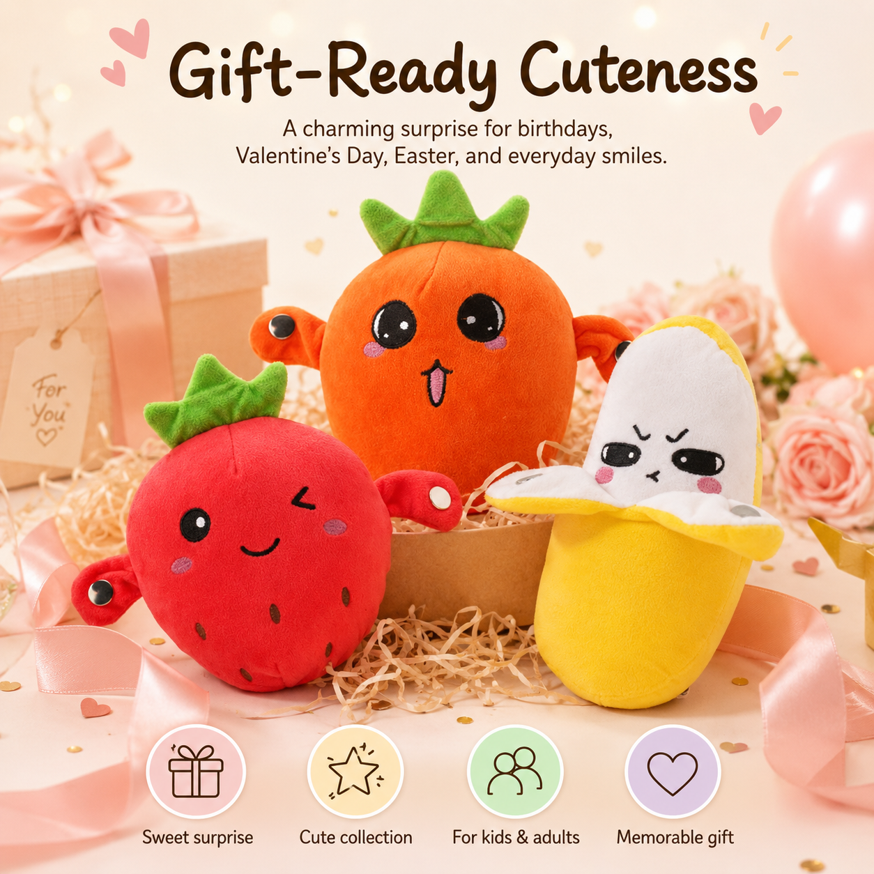 🎵Interactive Music Plush Toy Set🎁–Banana, Strawberry & Carrot Electric Stuffed Toys, Fun Prank & Play Toy for Family, Friends & Couples, Perfect Holiday Gift for Kids & Adults-TI