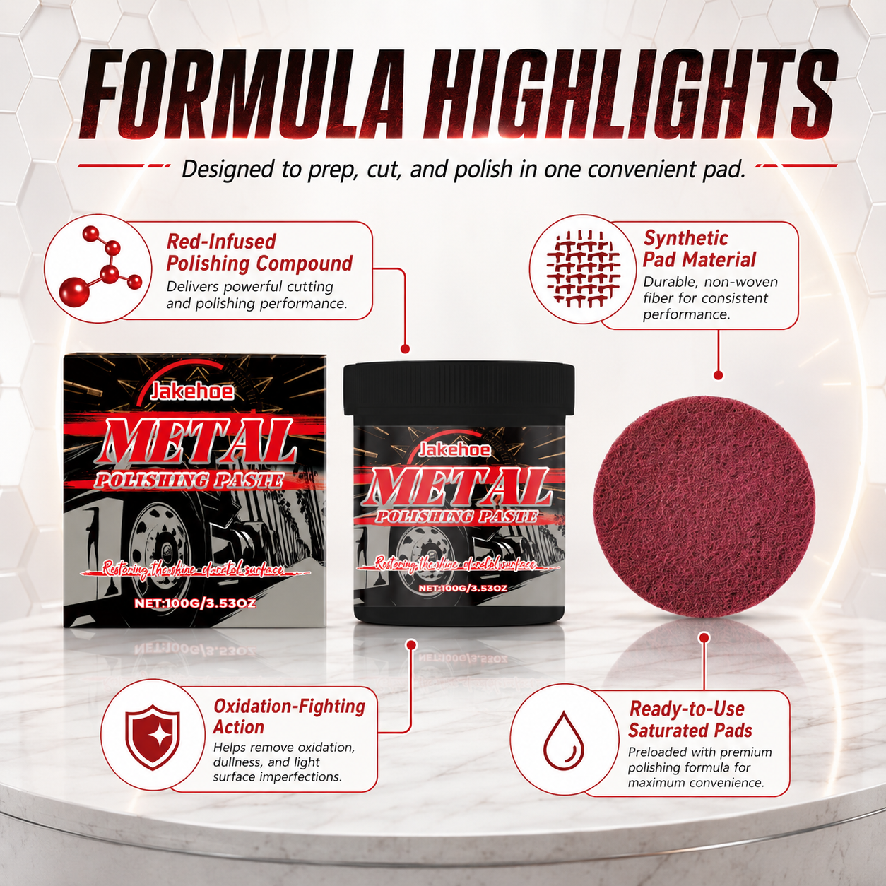 🚗Metal Professional Red Paste Pro Pads| Synthetic Pads for Aggressive Cutting & Metal Finishing-TI