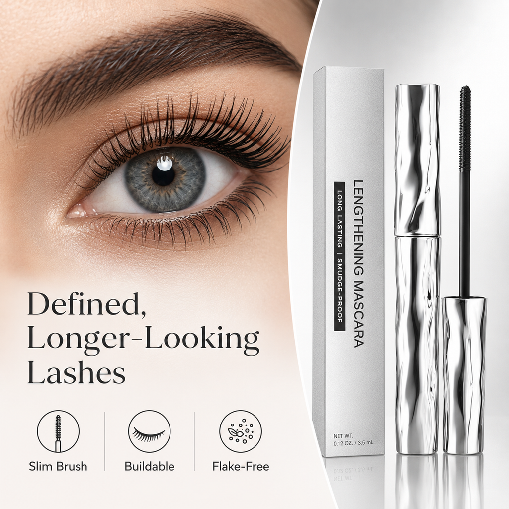 Lengthening Mascara – Waterproof Slim Brush Mascara for Longer-Looking, Defined & Smudge-Resistant Lashes