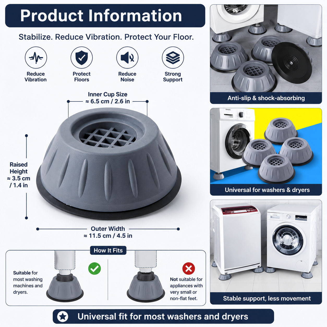 Universal foot pad for washing machine-TI