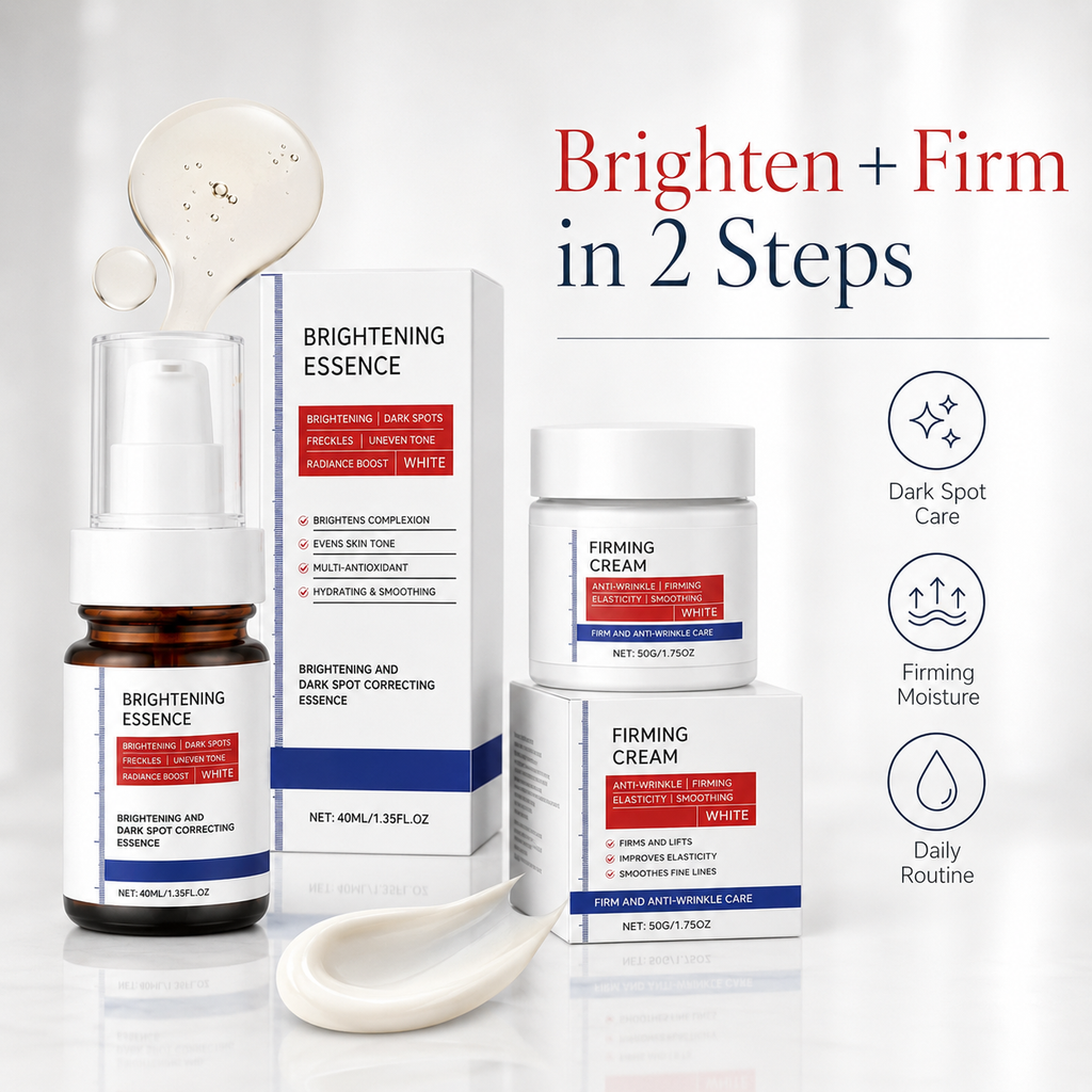 2-Step Brightening & Firming Skincare Set – Brightening Essence & Firming Cream Duo for Even-Looking, Smooth & Radiant Skin