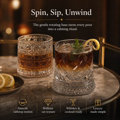 🥃Luxury 360° Rotating Crystal Glass🥂, Star-Cut Whiskey & Wine Glass, Elegant Barware Gift for Stress Relief-TI