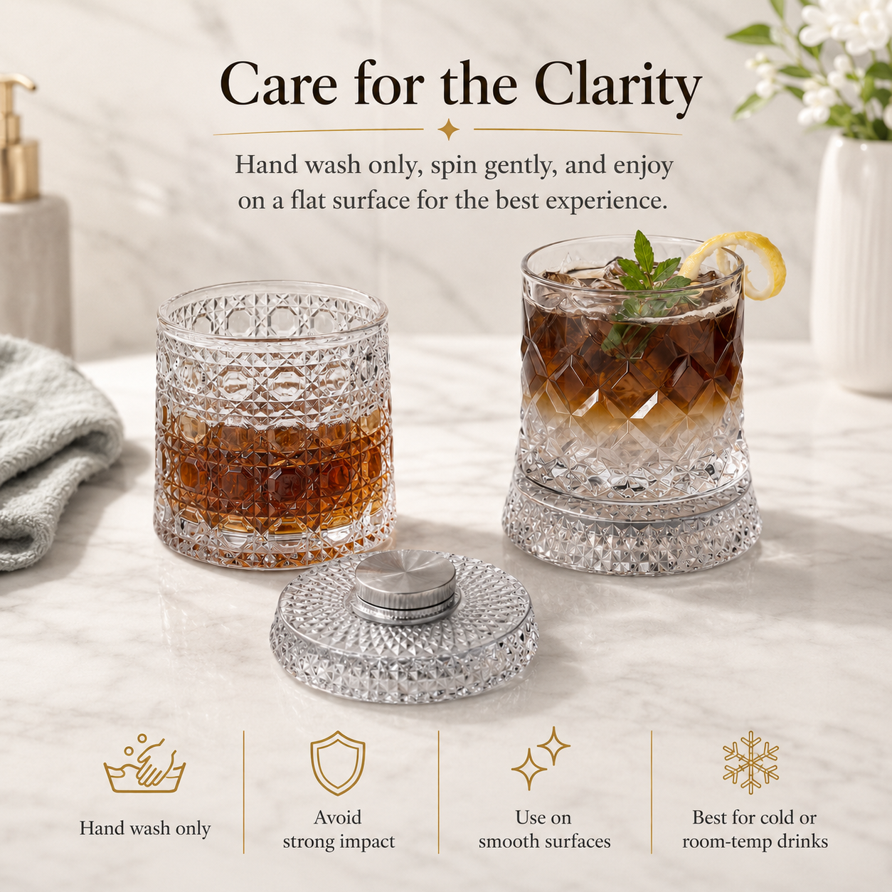 🥃Luxury 360° Rotating Crystal Glass🥂, Star-Cut Whiskey & Wine Glass, Elegant Barware Gift for Stress Relief-TI