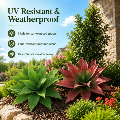 🪴Set of 2（13inch）Artificial Agave Plant Stakes, UV Resistant Faux Greenery for Outdoor Front Door & Garden Landscaping-TI