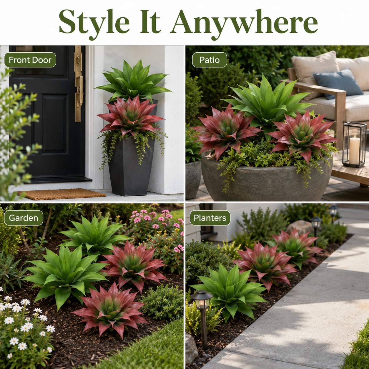 🪴Set of 2（13inch）Artificial Agave Plant Stakes, UV Resistant Faux Greenery for Outdoor Front Door & Garden Landscaping-TI