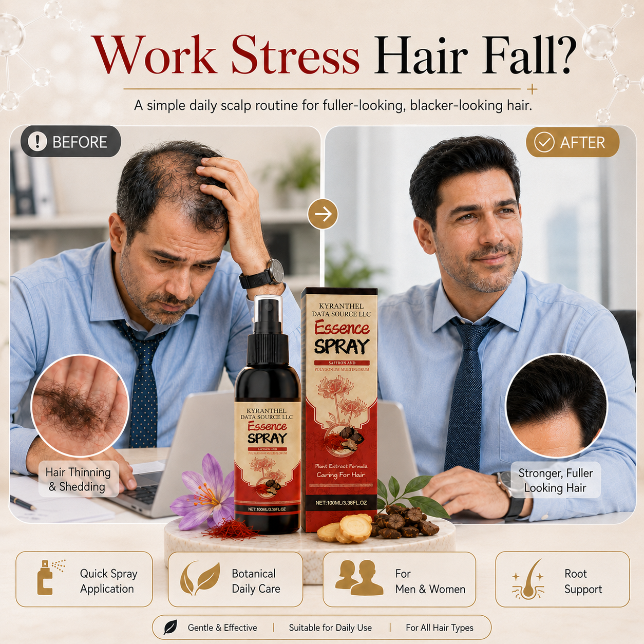 👱🏻‍♀️Polygonum Multiflorum Saffron Scalp Essence Spray🌿, Herbal Treatment for Gray Hair & Thinning Hair Loss-TI