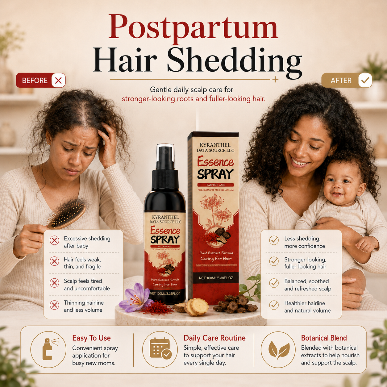 👱🏻‍♀️Polygonum Multiflorum Saffron Scalp Essence Spray🌿, Herbal Treatment for Gray Hair & Thinning Hair Loss-TI