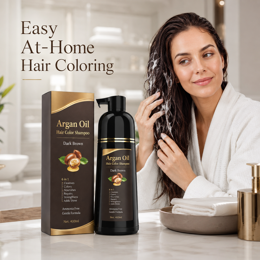Argan Oil Dark Brown Hair Color Shampoo – Quick Gray Coverage & Nourishing At-Home Hair Color Care