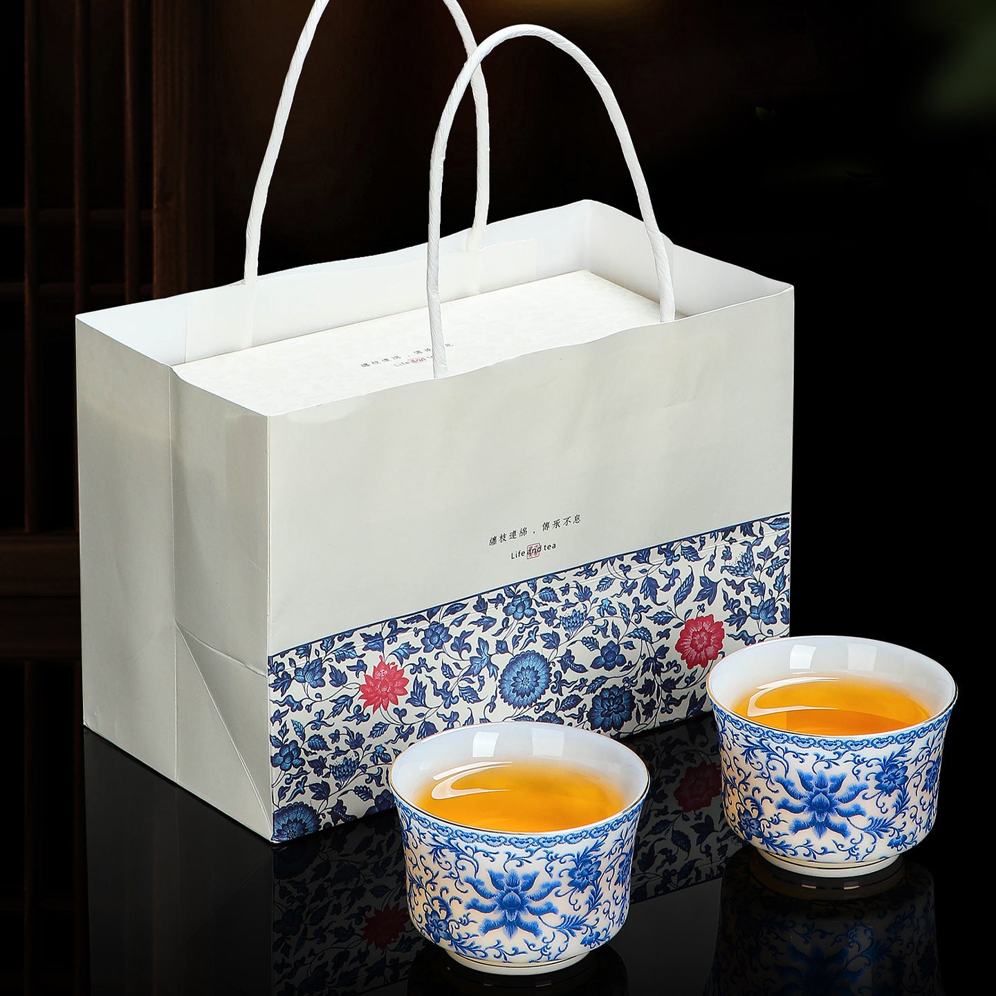 🎁Essential for giving gifts🎁Intertwined Lotus Horseshoe Teacup Gift Set - Premium Puyu Porcelain Cups,Elegant Chinese Style Tea Cups for Home, Office, and Gifting-LIN
