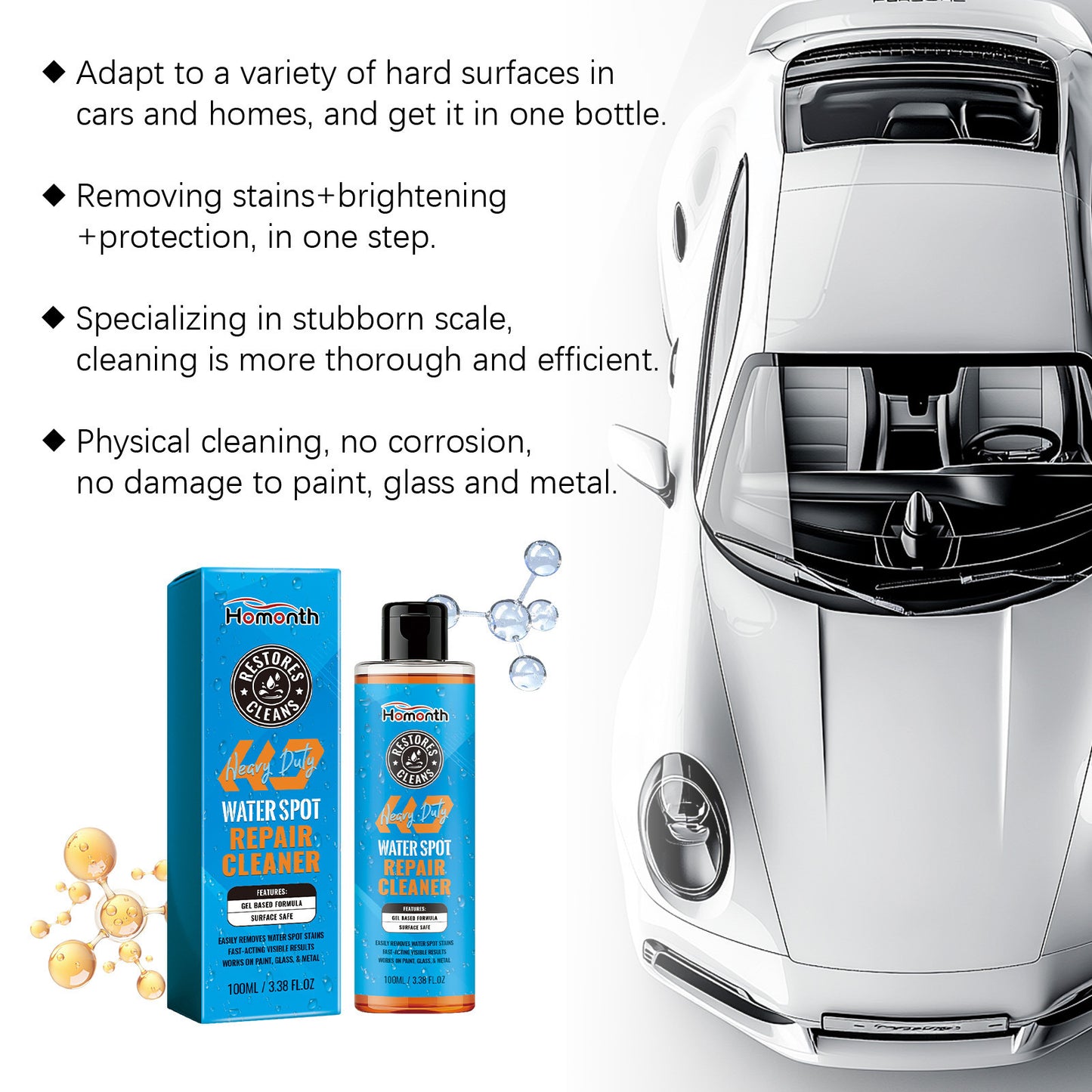 🚗Multi-Surface Water Spot Remover,Fast-Acting Car Detailing Cleaner for Windshield, Paint & Wheels-TI
