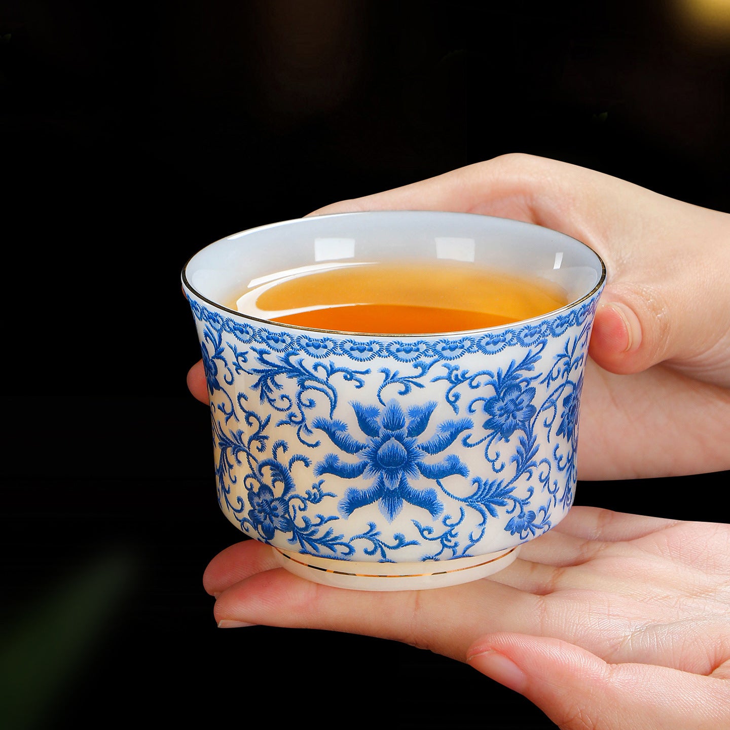 🎁Essential for giving gifts🎁Intertwined Lotus Horseshoe Teacup Gift Set - Premium Puyu Porcelain Cups,Elegant Chinese Style Tea Cups for Home, Office, and Gifting-LIN
