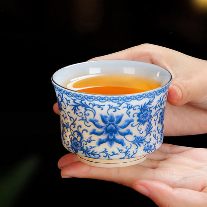 🎁Essential for giving gifts🎁Intertwined Lotus Horseshoe Teacup Gift Set - Premium Puyu Porcelain Cups,Elegant Chinese Style Tea Cups for Home, Office, and Gifting-LIN