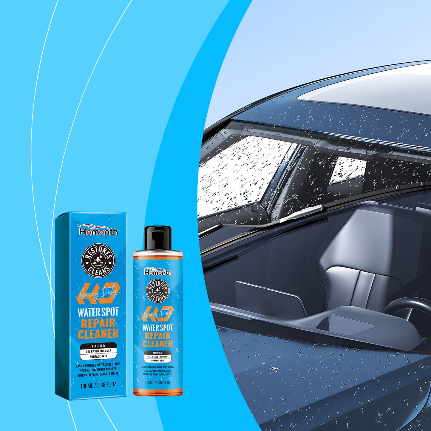 🚗Multi-Surface Water Spot Remover,Fast-Acting Car Detailing Cleaner for Windshield, Paint & Wheels-TI