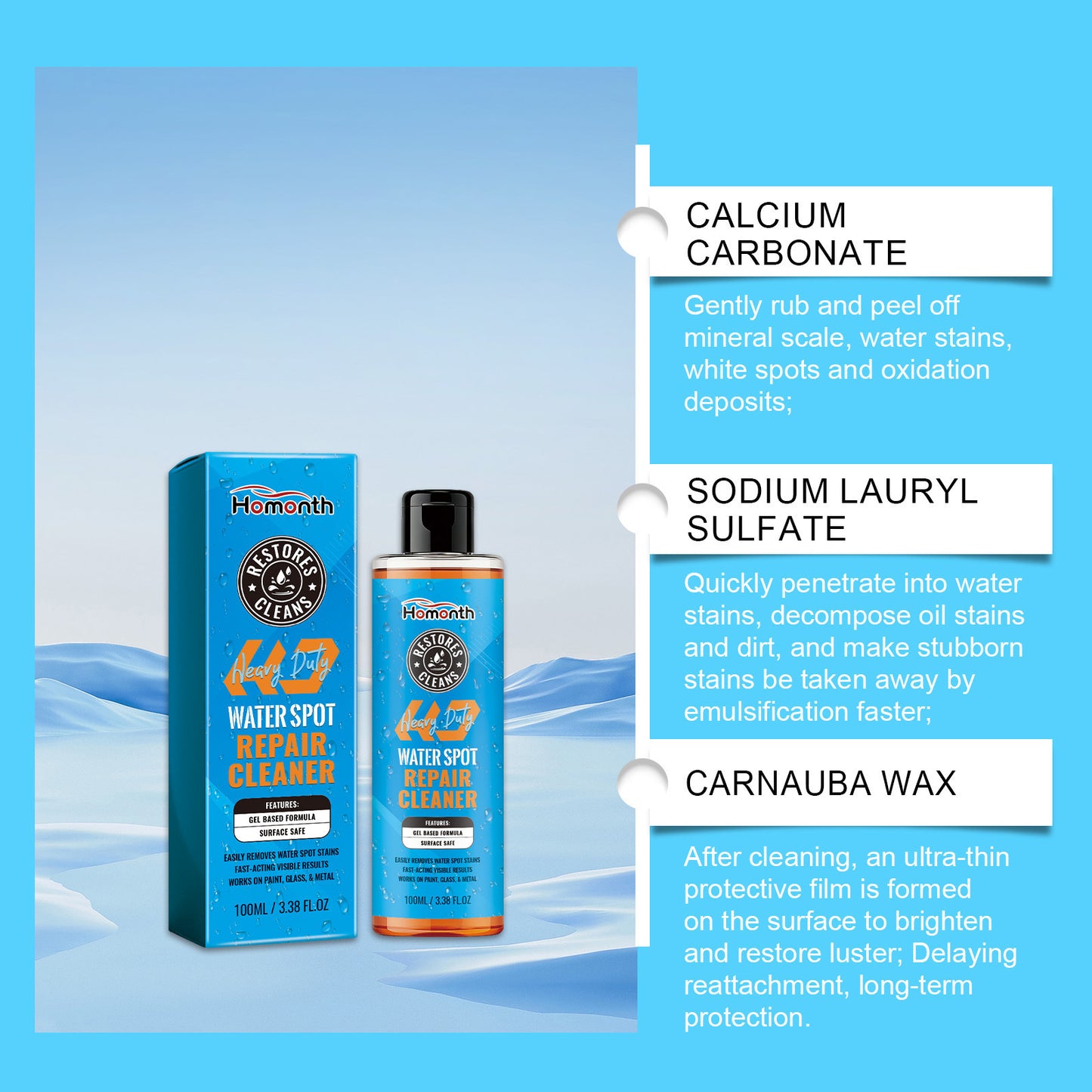 🚗Multi-Surface Water Spot Remover,Fast-Acting Car Detailing Cleaner for Windshield, Paint & Wheels-TI