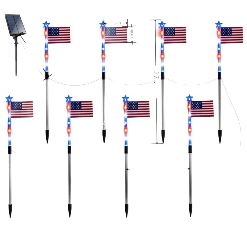 🎉Solar-powered outdoor American flag light set🎉, 4th of July Decorations with 8 Lighting Modes, Dusk-to-Dawn Auto On/Off Red White Blue Lights for Pathway, Garden Yd Decor, Solar Outdoor Lights-LIN