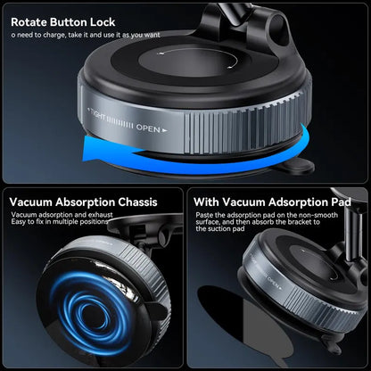 360° Adjustable Vacuum Magnetic Phone Holder, Suction Cup Phone Mount for Magsafe, Portable Cell Phone Holder for Car,Makeup/Gym/Mirror, Fit for All iphone iphone 12 and above-LIN