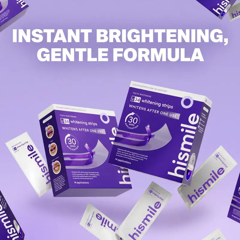 🦷Hismile V34 Whitening Strips: Advanced Teeth Whitening + Purple Colour Correction for Brighter Smiles-TI
