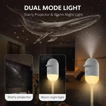 2-in-1 Galaxy Projector Night Light, USB Interface, Dual-Mode Starry Sky Projection/Warm Light Night Light, Adjustable Focus and Brightness with 24 Sliding Projection Films for Bedroom-LIN