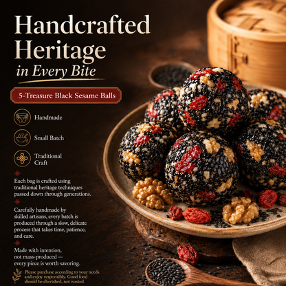 Intangible Heritage 5-Treasure Black Sesame Balls – Nine-Steamed & Nine-Sun-Dried Traditional Craft & Repair Damaged Hair&Promote Sleep-TI