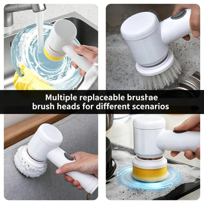 Electric rotating cleaner - Cordless shower rotating cleaning kit, equipped with 5 replaceable brush heads, suitable for bathrooms, kitchens, toilets, windows, swimming pools, cars, 2026 multi-purpose cleaning kit-LIN
