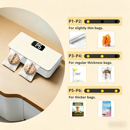 🌟 Rechargeable Mini Bag Sealer & Cutter 🌟, 2-in-1 USB-C Handheld Heat Sealer with Magnet, 6 Temp Levels & LED Display for Food Storage Bags-LIN