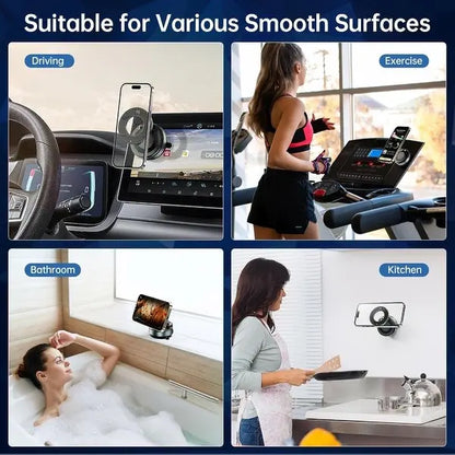 360° Adjustable Vacuum Magnetic Phone Holder, Suction Cup Phone Mount for Magsafe, Portable Cell Phone Holder for Car,Makeup/Gym/Mirror, Fit for All iphone iphone 12 and above-LIN