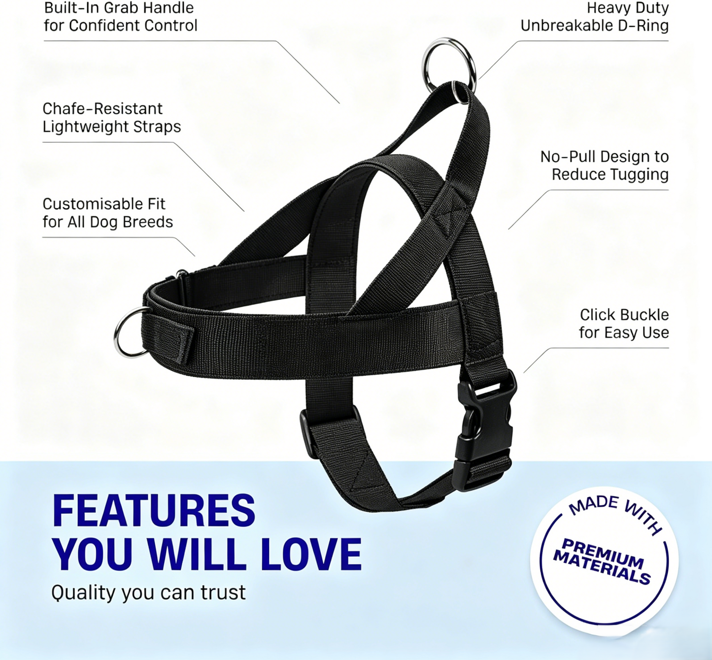 🐕No-Pull Dog Harness🐕 – Safe, Comfortable & Easy-to-Fit with Adjustable, Chafe-Resistant Straps for All Dogs-TI