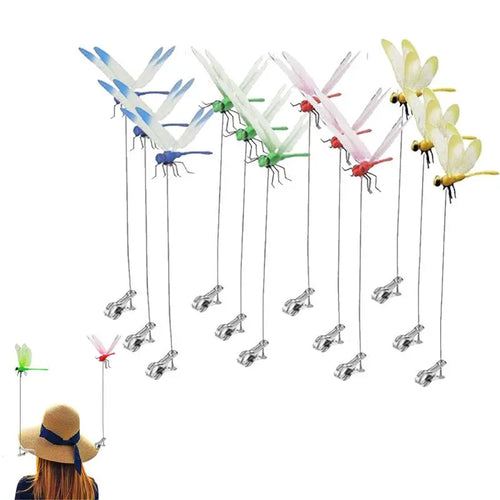 🪰4 Pieces 3D Fake Dragonfly Metal Clip, Anti Bird Flying Deterrent, Outdoor Indoor Garden Yard Art Decor Ornament-TI