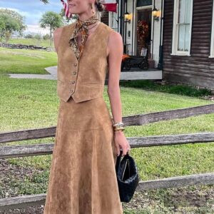 Suede Maxi Skirt Set